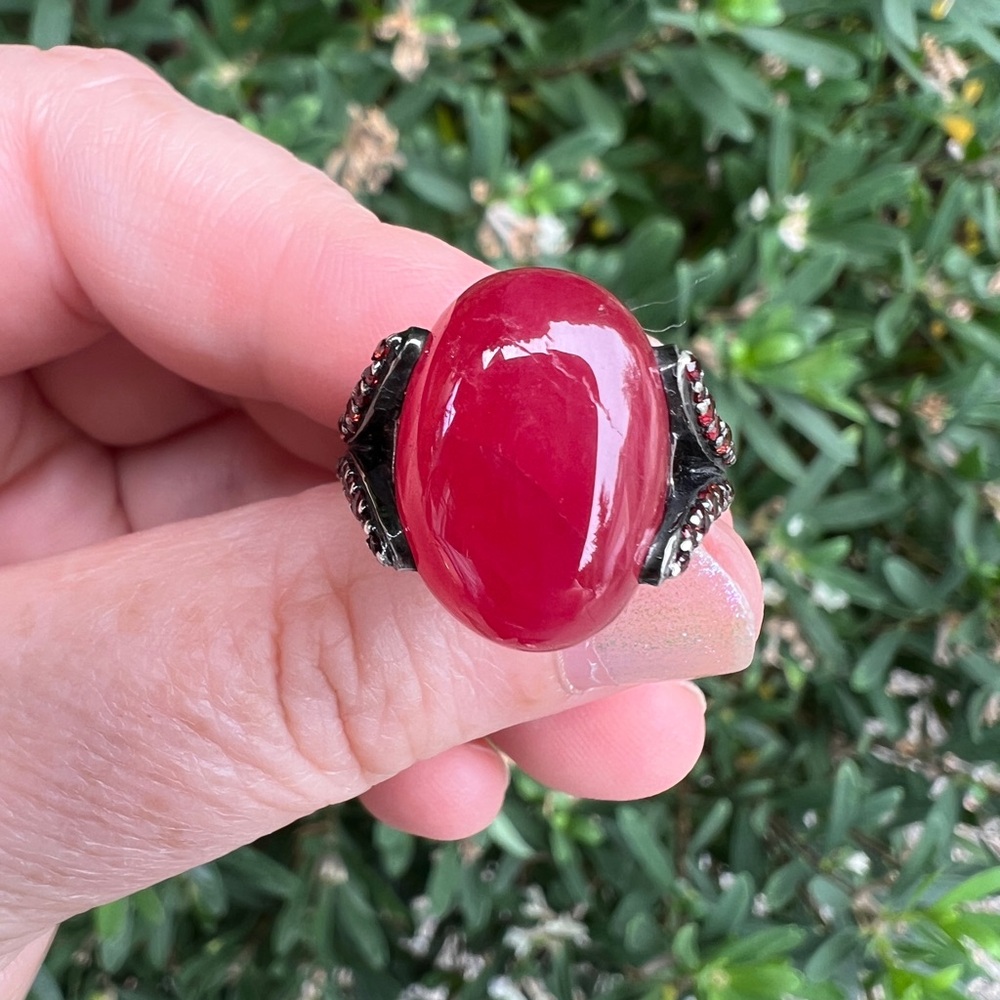 John Hardy Rhodonite & Sapphire Orb Ring Sterling Silver